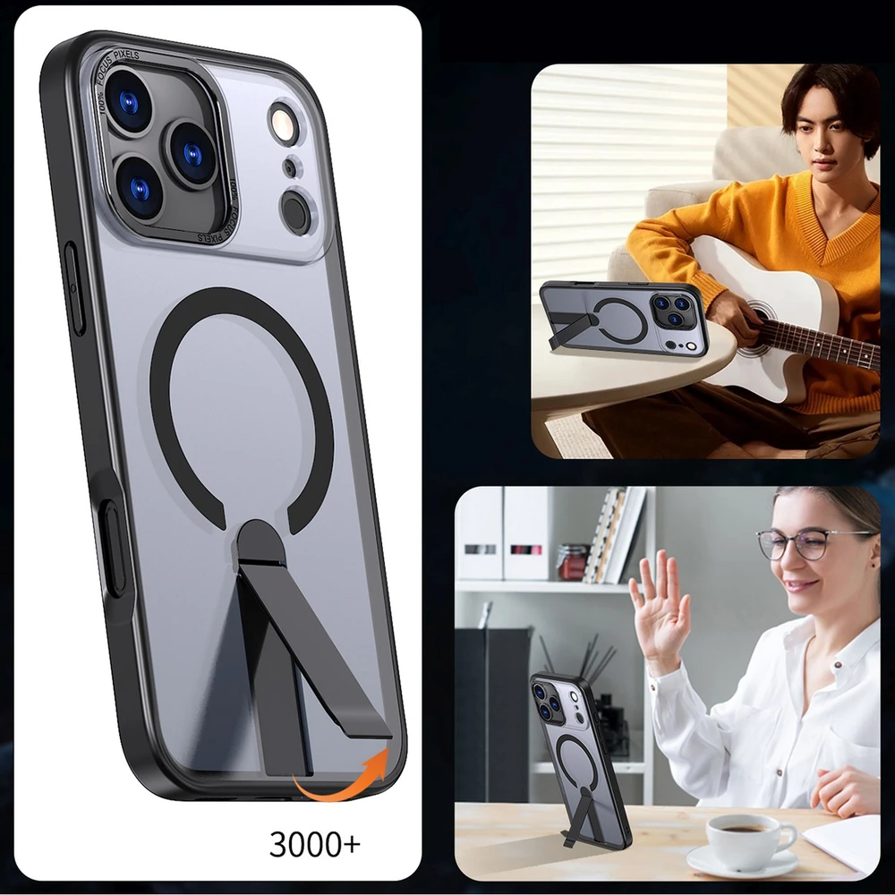 Hurtel Hybrid Armor X dėklas skirtas Apple iPhone 17 Pro Max su stoveliu, suderinamas su MagSafe – juodos spalvos