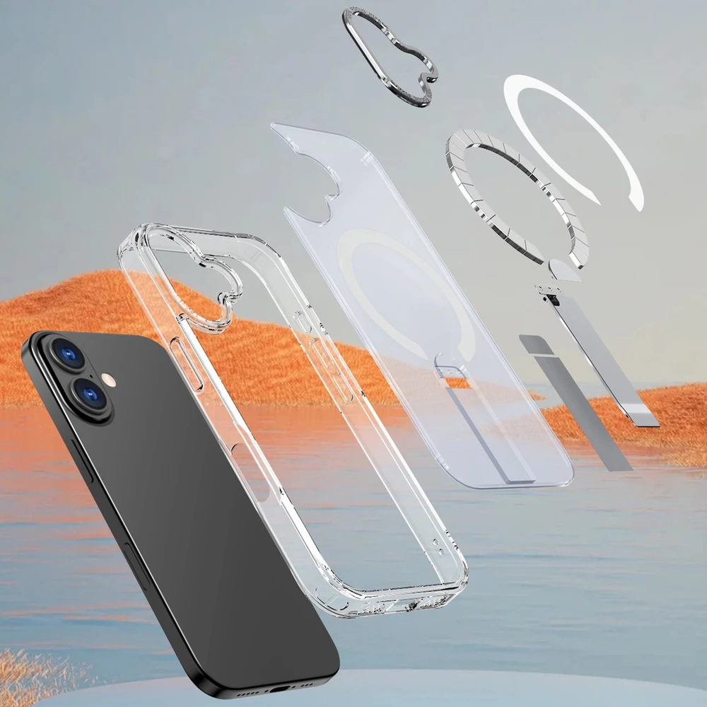 Hurtel Hybrid Armor X dėklas skirtas Apple iPhone 17 su stoveliu, suderinamas su MagSafe – skaidrus