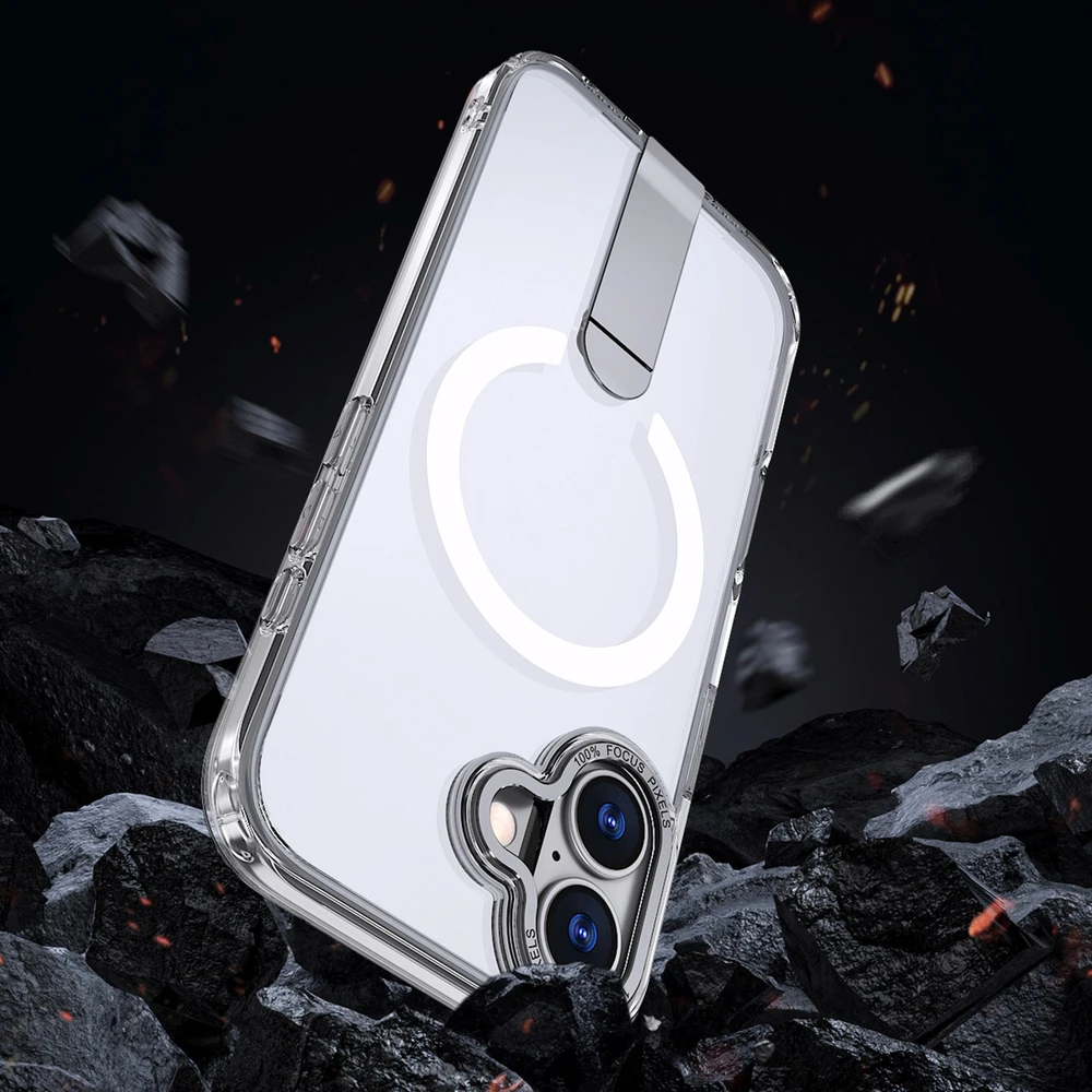 Hurtel Hybrid Armor X dėklas skirtas Apple iPhone 17 su stoveliu, suderinamas su MagSafe – skaidrus