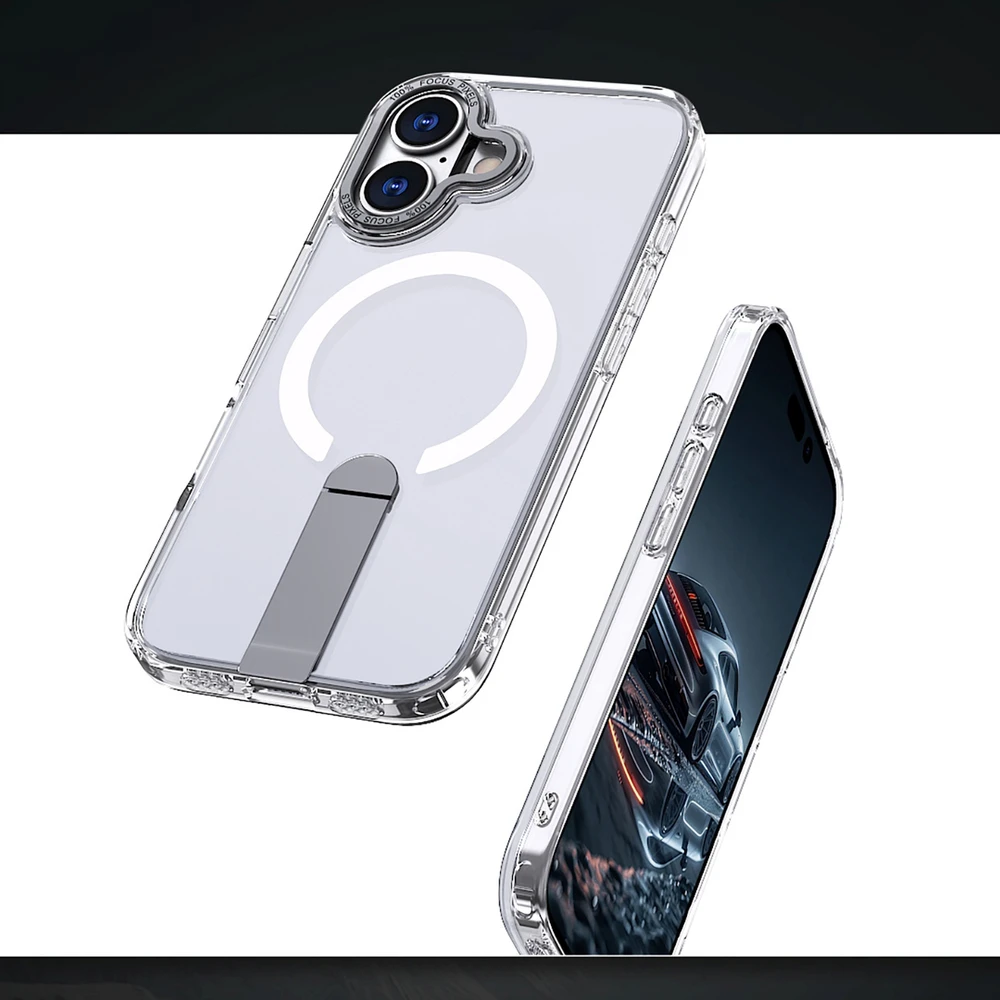 Hurtel Hybrid Armor X dėklas skirtas Apple iPhone 17 su stoveliu, suderinamas su MagSafe – skaidrus