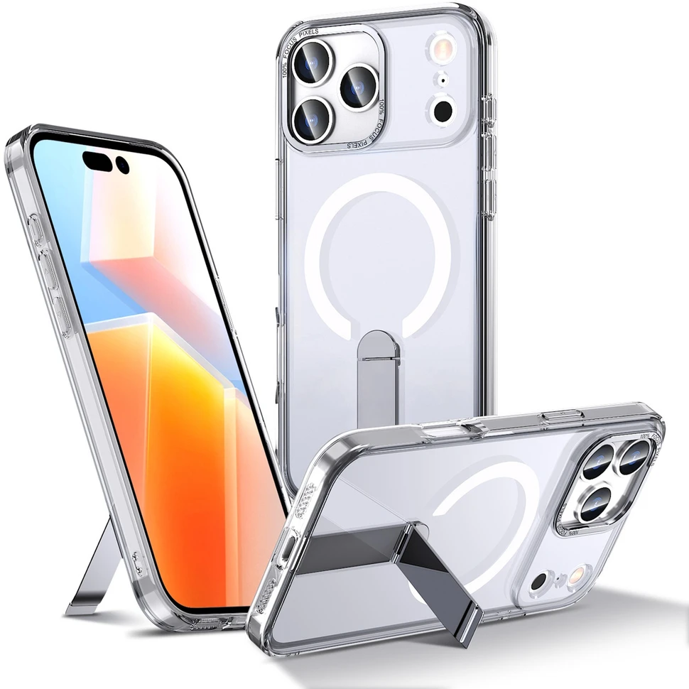 Hurtel Hybrid Armor X dėklas skirtas Apple iPhone 17 Pro su stoveliu, suderinamas su MagSafe – skaidrus