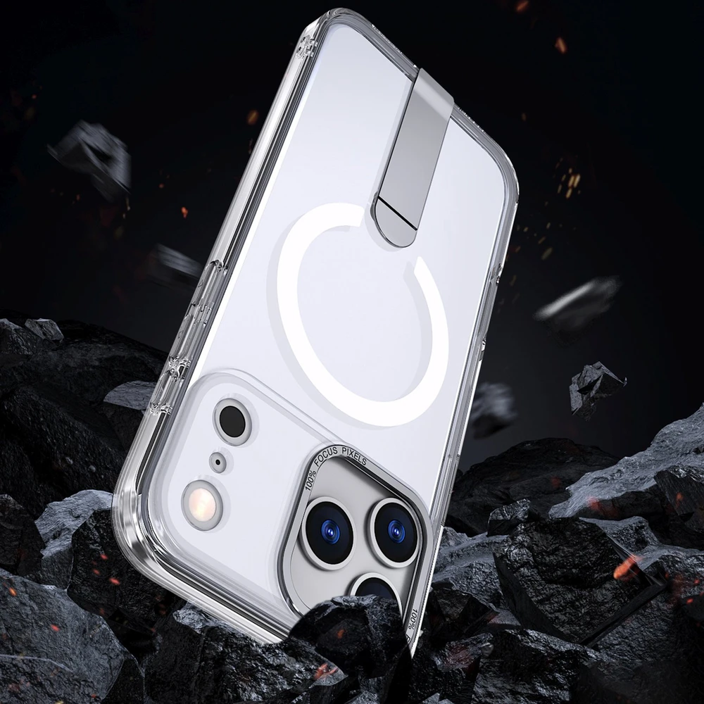 Hurtel Hybrid Armor X dėklas skirtas Apple iPhone 17 Pro su stoveliu, suderinamas su MagSafe – skaidrus