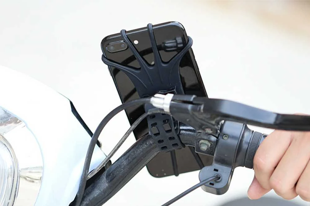Hurtel Swivel silicone telefono laikiklis dviračiui with replaceable head - juodos spalvos