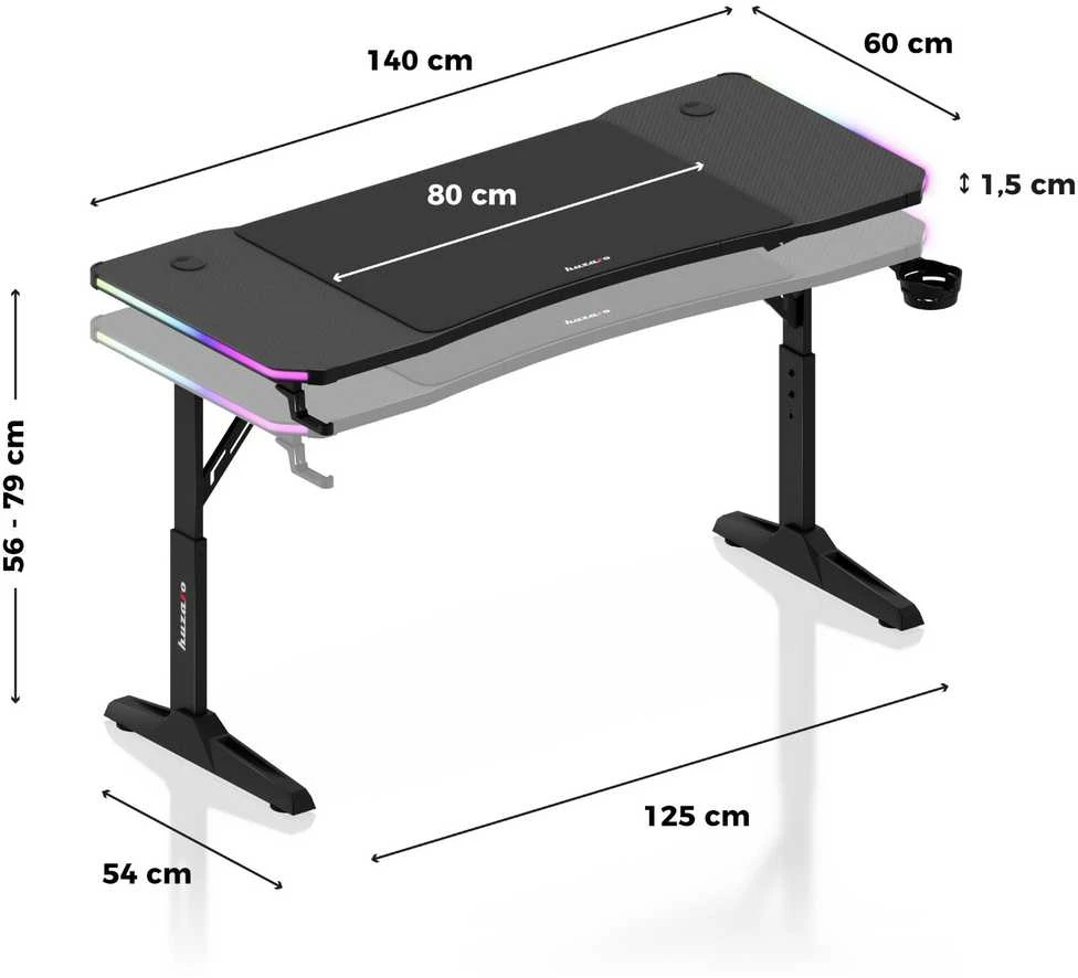 Huzaro Hero 3.6 RGB Juodas gaming desk