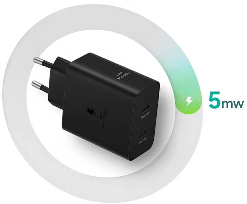 Samsung PD 50W Power Adapteris Duo (w/o cable) Type-Cx1, USBx1 (new) Juodas