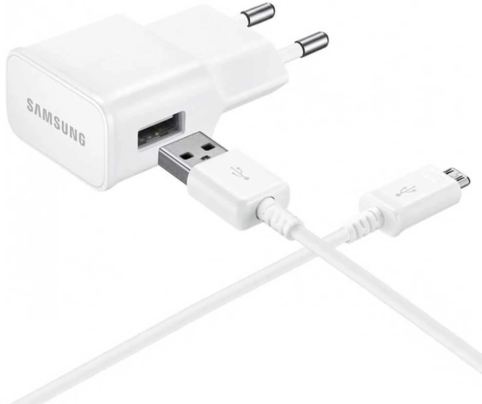 112803 EP-TA50EWE + ECB-DU4AWE Samsung 8W kelioninis įkroviklis + microUSB Data kabelis baltos spalvos (OOB Bulk)