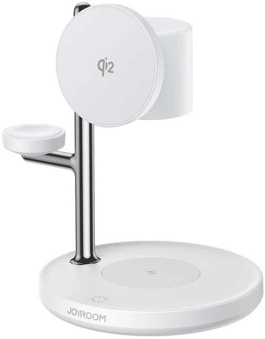 Joyroom JR-W23 Qi2 4 viename stalinis įkroviklis su įmontuota indukcine naktine lempute – baltas
