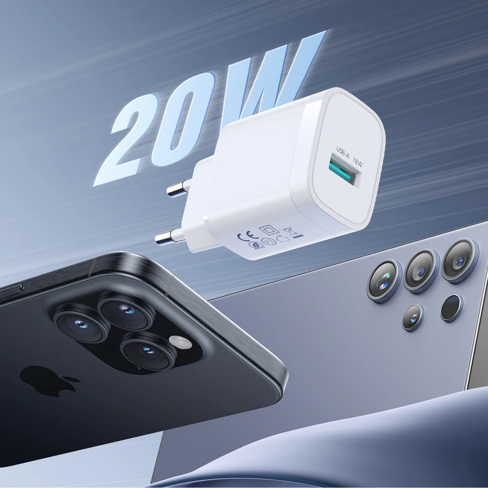 Joyroom JR-TF4 18W sieninis įkroviklis su 3A USB-A - USB-C 1m laidu - baltas