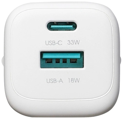 Joyroom JR-TG7 33W USB-A + USB-C sieninis įkroviklis su 30W USB-C - Lightning 1m laidu - baltas