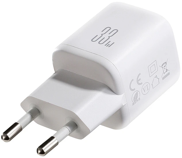 Joyroom JR-TG7 33W USB-A + USB-C sieninis įkroviklis su 30W USB-C - Lightning 1m laidu - baltas