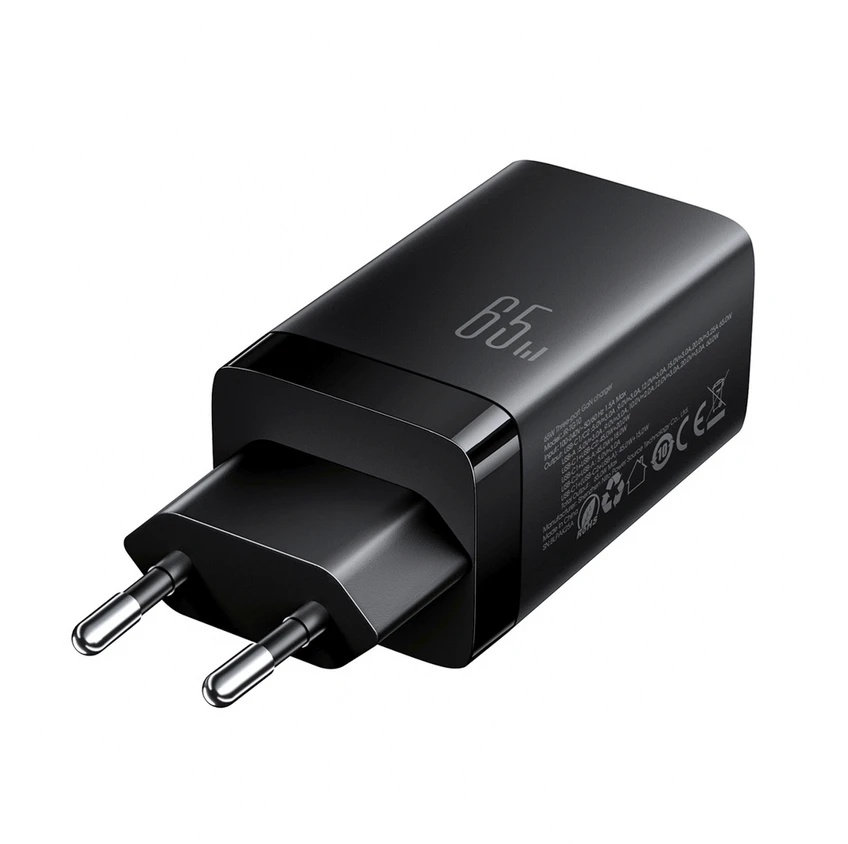 Joyroom JR-TG10 65W GaN 2x USB-C + USB-A sieninis įkroviklis su 100W USB-C - USB-C 1,2 m laidu - juodas