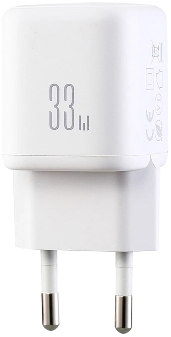Joyroom JR-TG7 33W USB-A + USB-C sieninis įkroviklis su 30W USB-C - Lightning 1m laidu - baltas