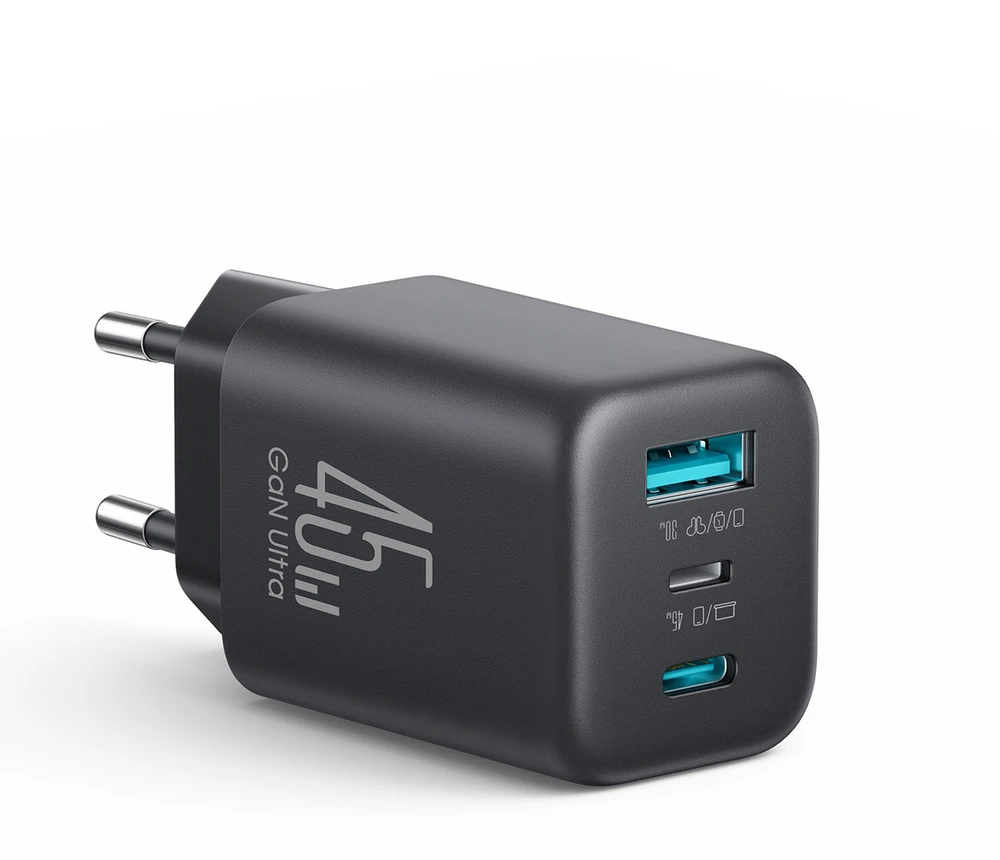 Įkroviklis jungiama į tinklą Joyroom JR-TO1 GaN 45 USB-C Lightning USB-A – juoda