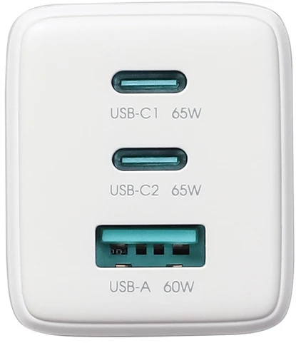 Joyroom JR-TG10 65W GaN 2x USB-C + USB-A sieninis įkroviklis su 65W USB-C - USB-C 1.2m laidu - baltas