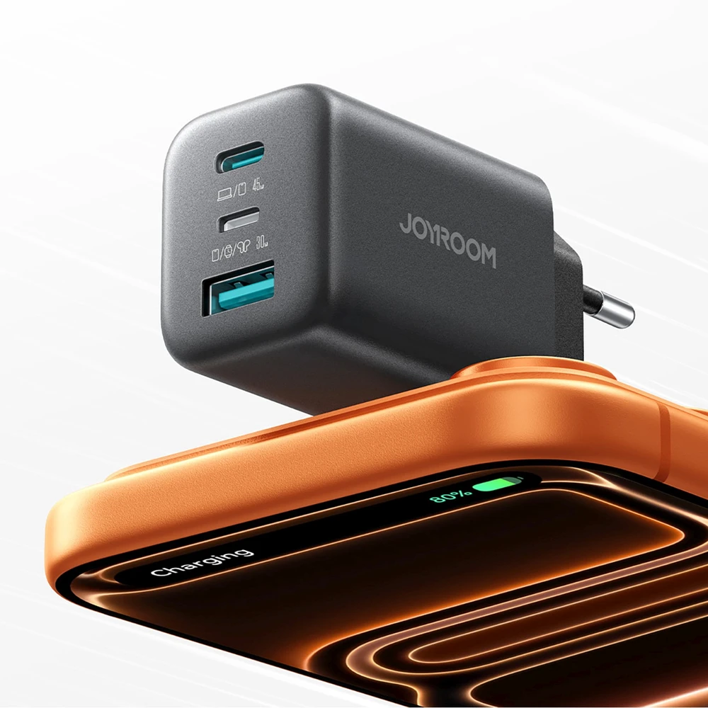 Įkroviklis jungiama į tinklą Joyroom JR-TO1 GaN 45 USB-C Lightning USB-A – juoda