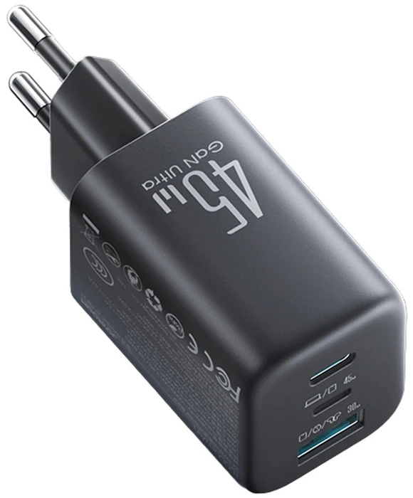 Įkroviklis jungiama į tinklą Joyroom JR-TO1 GaN 45 USB-C Lightning USB-A – juoda