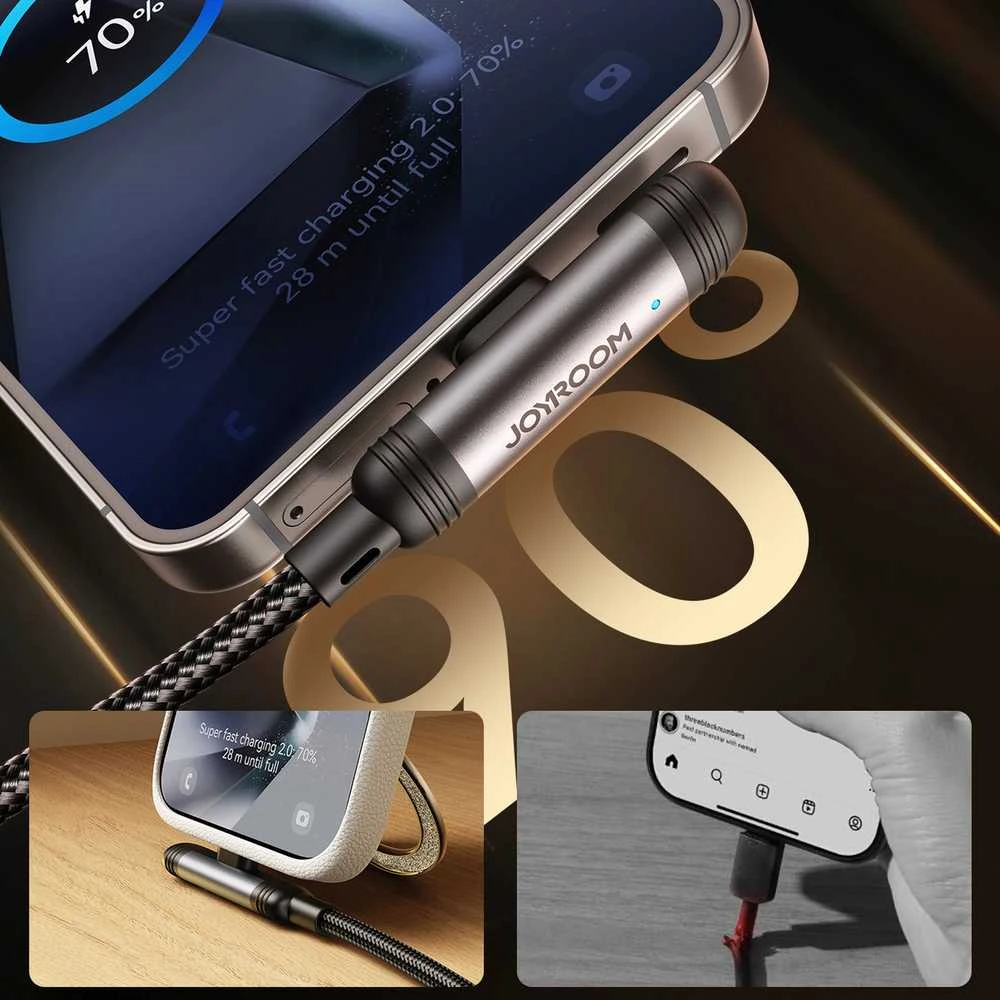 Joyroom S-A56 EnjoyX Series 90° USB-A – USB-C 3A kabelis 1.2m – juodos spalvos
