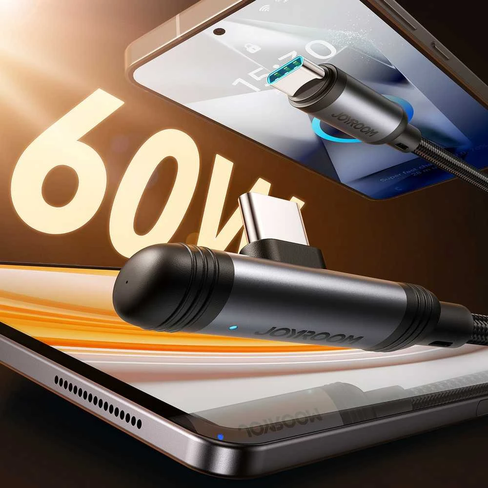 Joyroom S-A56 EnjoyX Series 90° USB-C – USB-C kabelis 60W 1.2m – juodos spalvos
