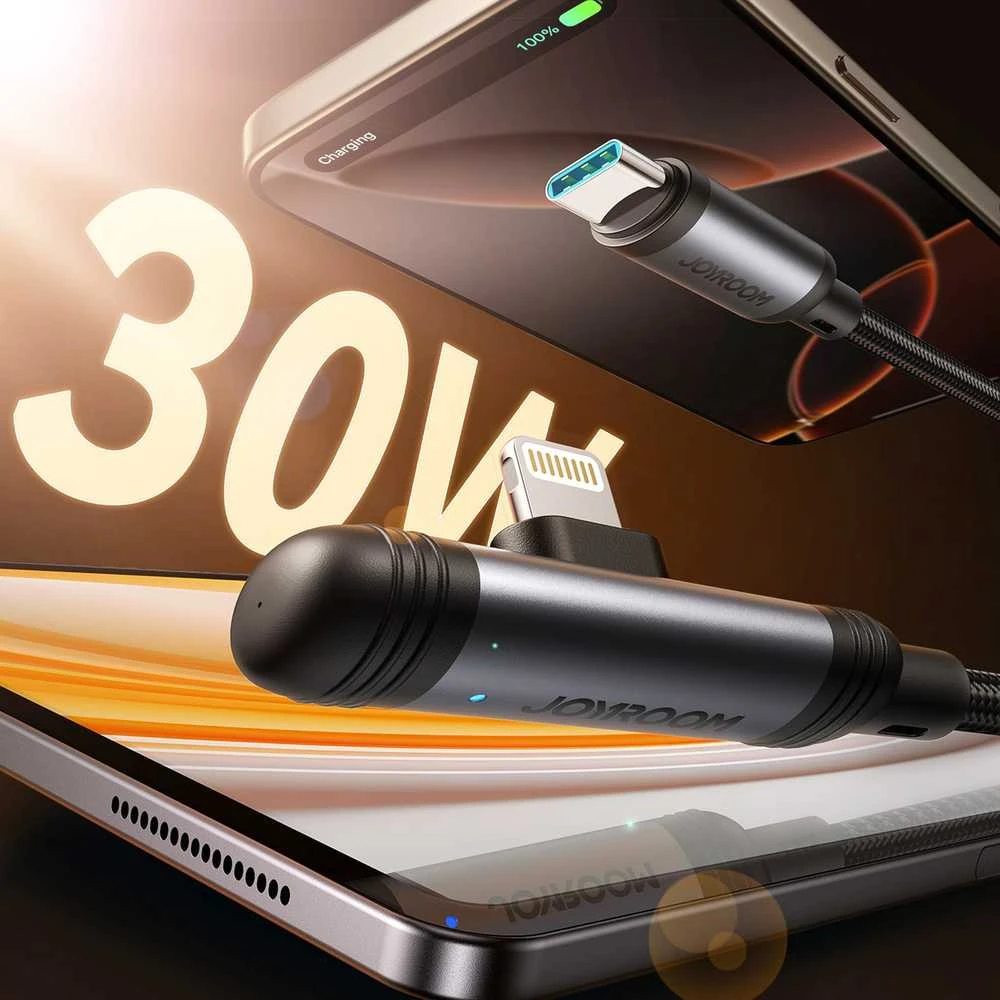Joyroom S-A56 EnjoyX Series 90° USB-C – Lightning kabelis 30W 1.2m – juodos spalvos