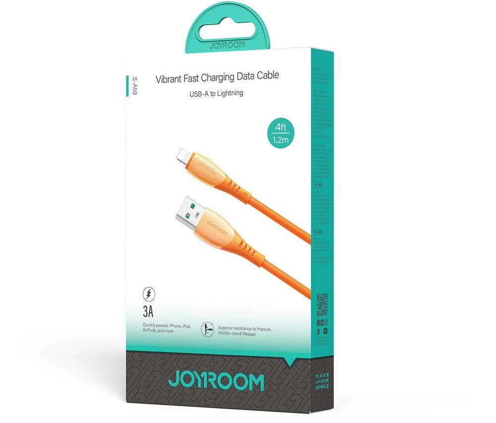 Joyroom S-A59 „Vibrant“ serijos 3A USB-A – „Lightning“ laidas 1,2 m – oranžinis