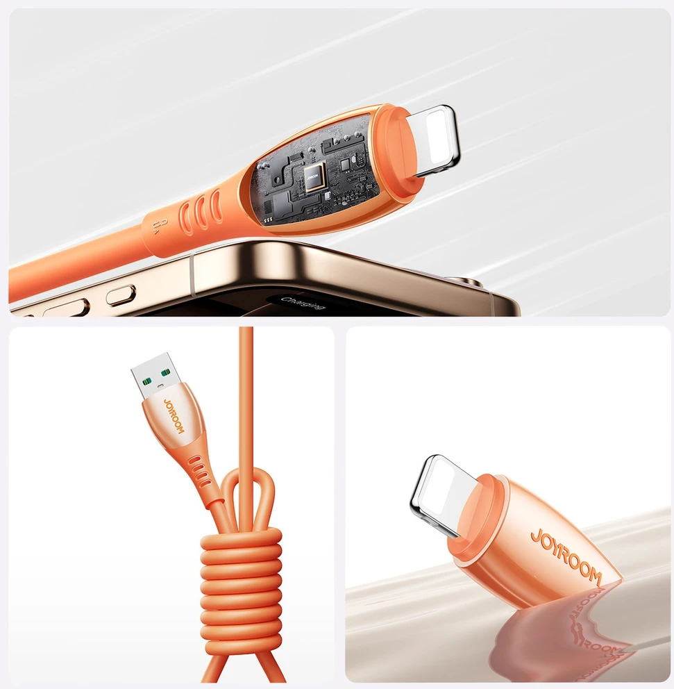 Joyroom S-A59 „Vibrant“ serijos 3A USB-A – „Lightning“ laidas 1,2 m – oranžinis