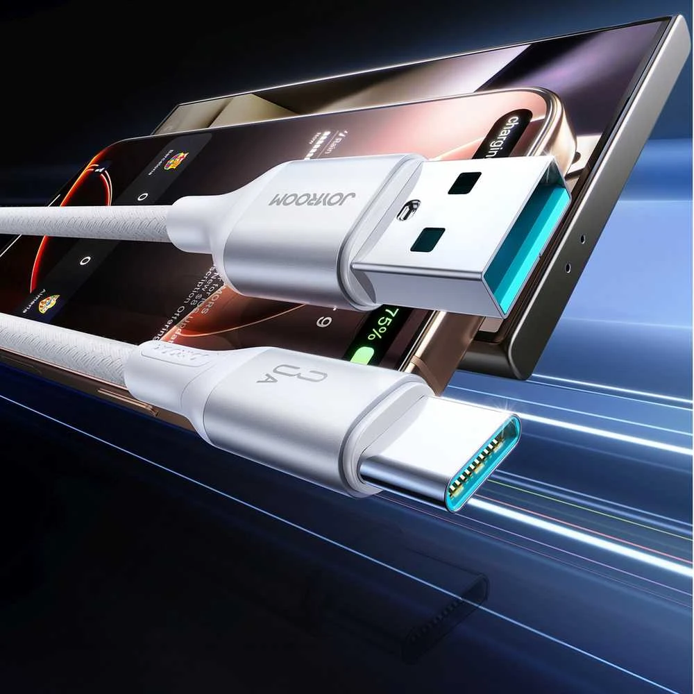 Joyroom S-A28 „Flash“ serijos 3A USB-A – USB-C kabelis, 2 m – baltos spalvos