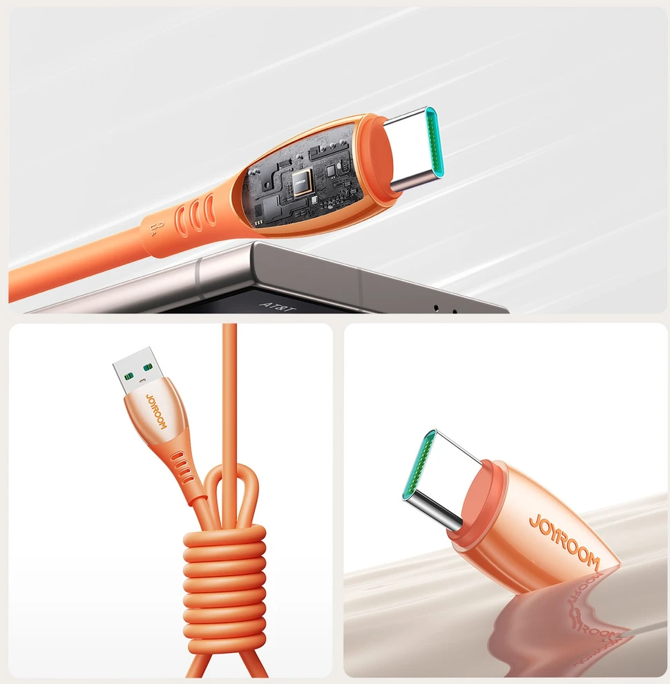 Joyroom S-A59 Vibrant serijos 3A USB-A - USB-C kabelis 1.2m - Oranžinis