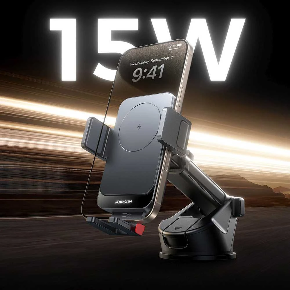 Joyroom JR-ZS241S car mount with inductive charger skirtas dashboard – juodos spalvos