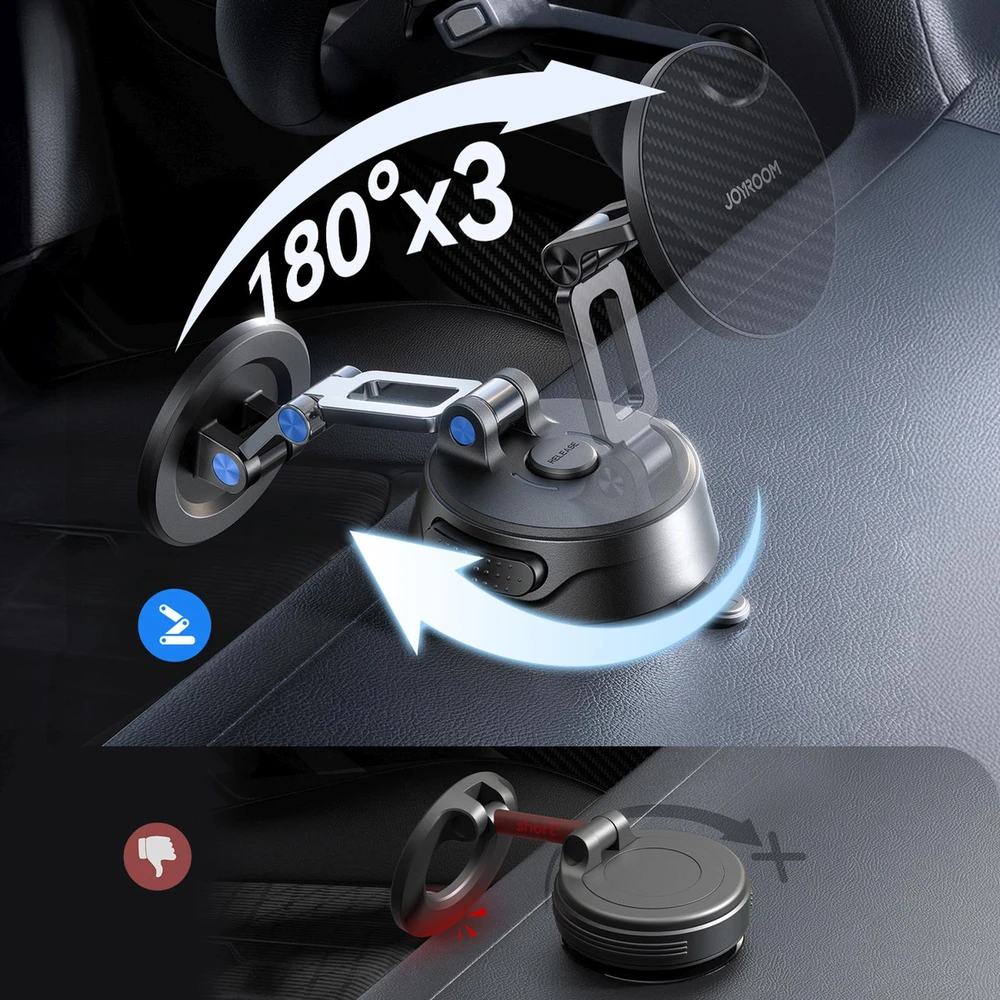 Joyroom JR-ZS51 magnetinis automobilio laikiklis su siurbtuku, skirtas priekiniam stiklui arba prietaisų skydeliui - juodas