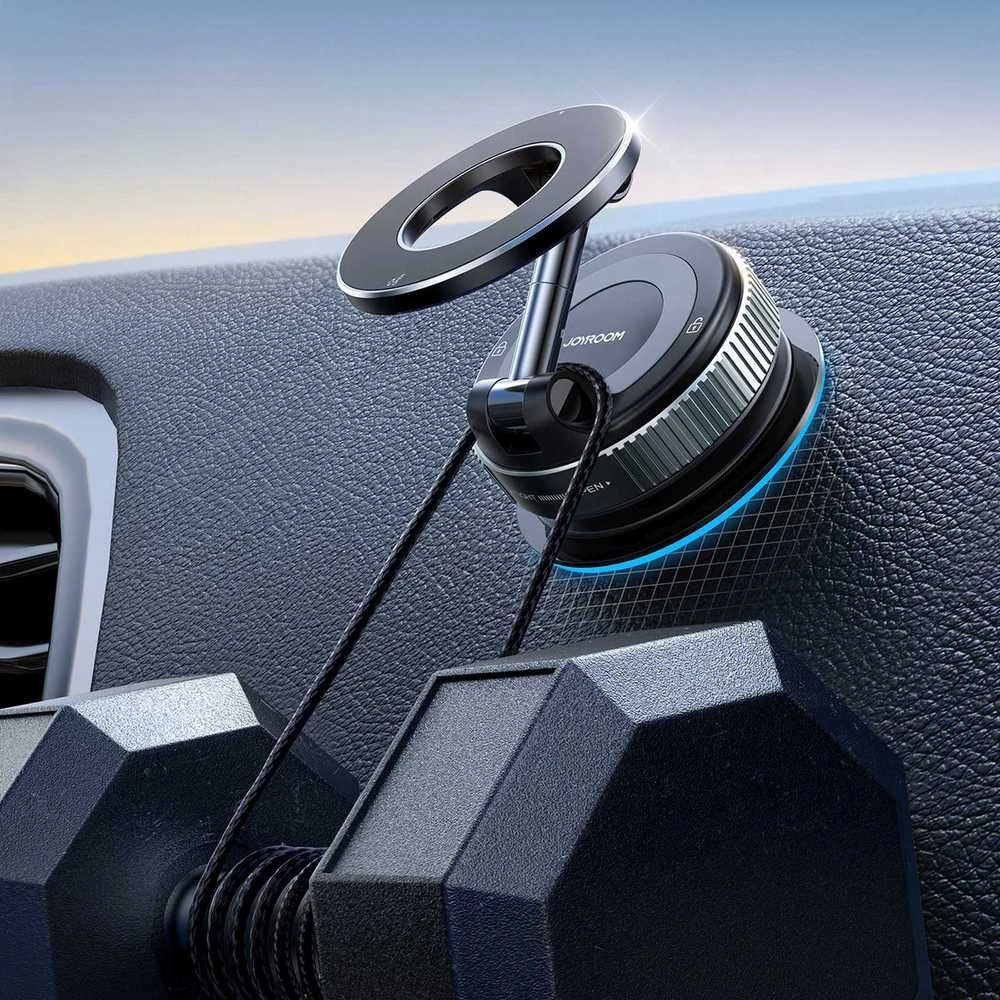 „Joyroom JR-ZS501“ magnetinis automobilio laikiklis, suderinamas su „MagSafe“, skirtas prietaisų skydeliui – tamsiai pilkas