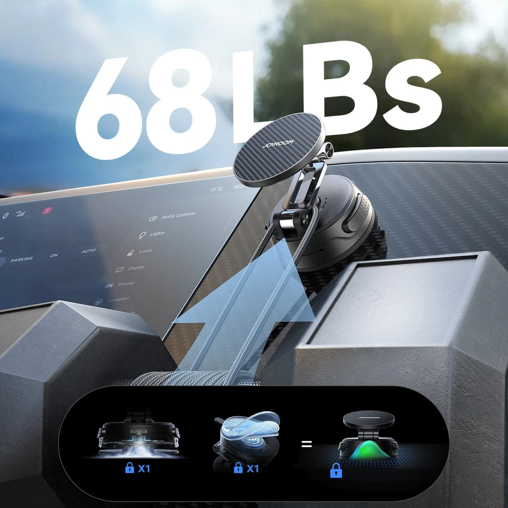 Joyroom JR-ZS51 magnetinis automobilio laikiklis su siurbtuku, skirtas priekiniam stiklui arba prietaisų skydeliui - juodas