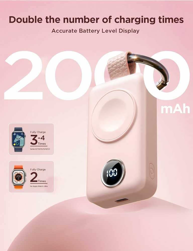Joyroom Mini Powerbank raktų pakabukas 2000mAh 3W su Apple Watch įkrovikliu, rožinė
