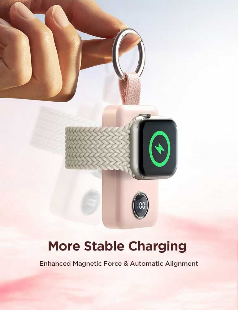 Joyroom Mini Powerbank raktų pakabukas 2000mAh 3W su Apple Watch įkrovikliu, rožinė