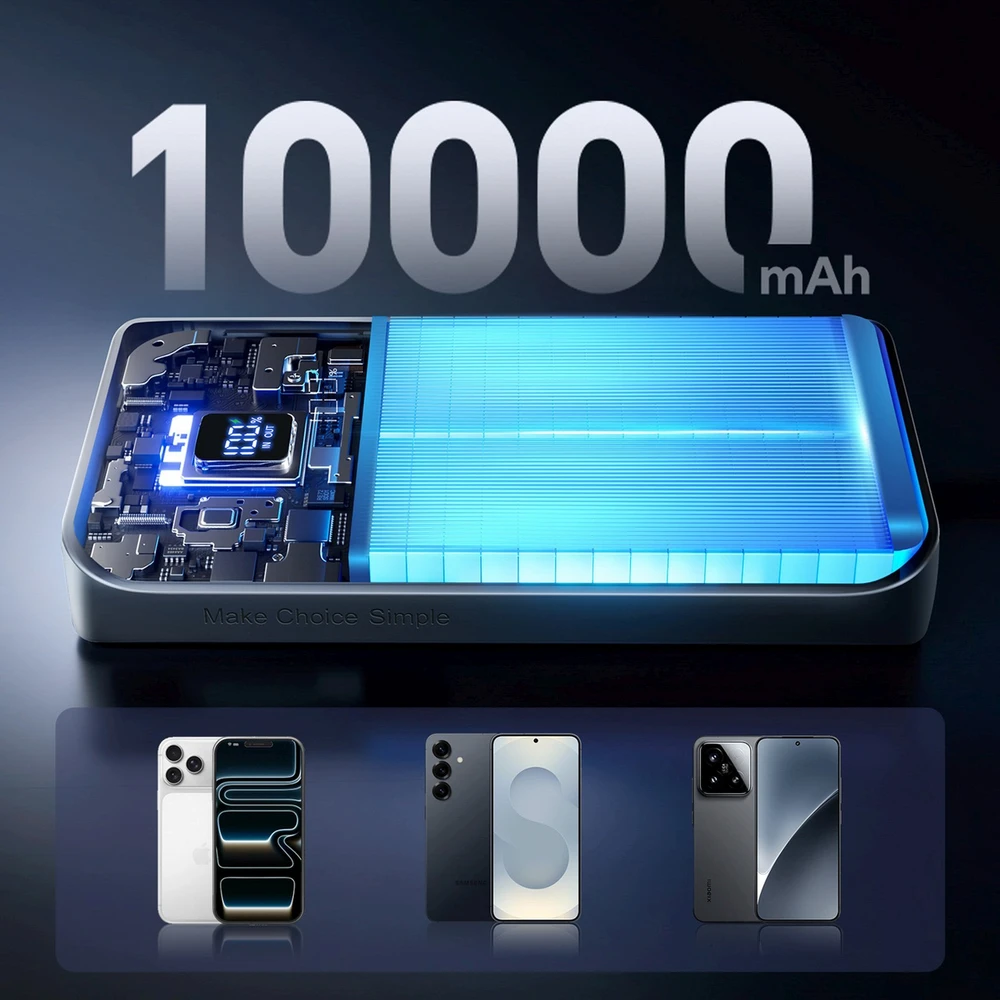 Joyroom JR-QP191 Star Series Mini 10000mAh 22.5W Powerbank with Digital Ekranas - Juodas