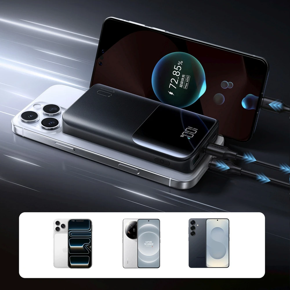 Joyroom JR-QP191 Star Series Mini 10000mAh 22.5W Powerbank with Digital Ekranas - Juodas