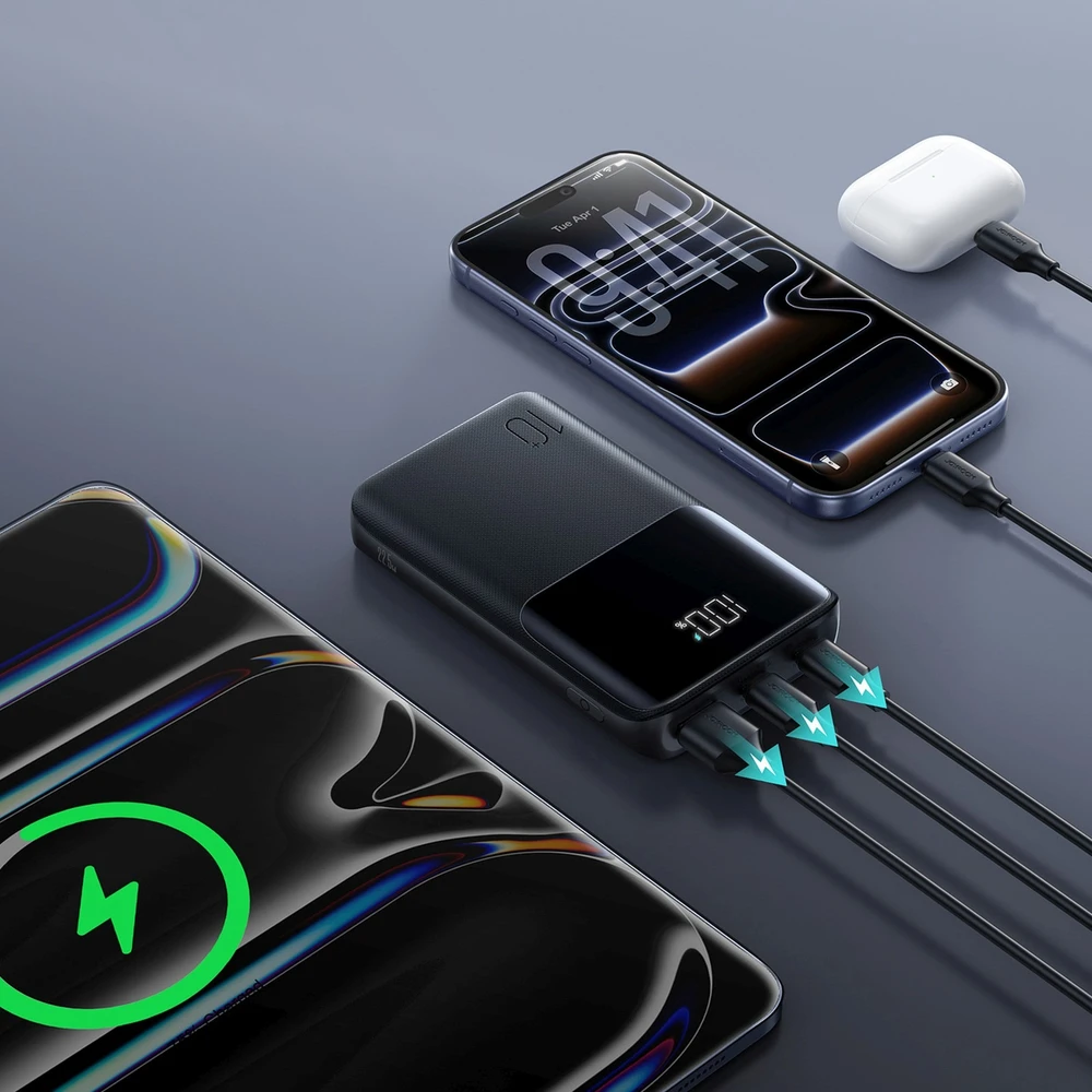 Joyroom JR-QP191 Star Series Mini 10000mAh 22.5W Powerbank with Digital Ekranas - Juodas