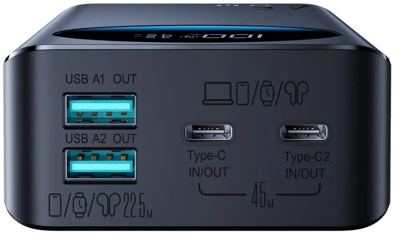 Išorinė baterija Joyroom JR-PBF02 Pro 20000 mAh 45 W su skaitmeniniu ekranu, 2x USB-A, 2x USB-C, juoda