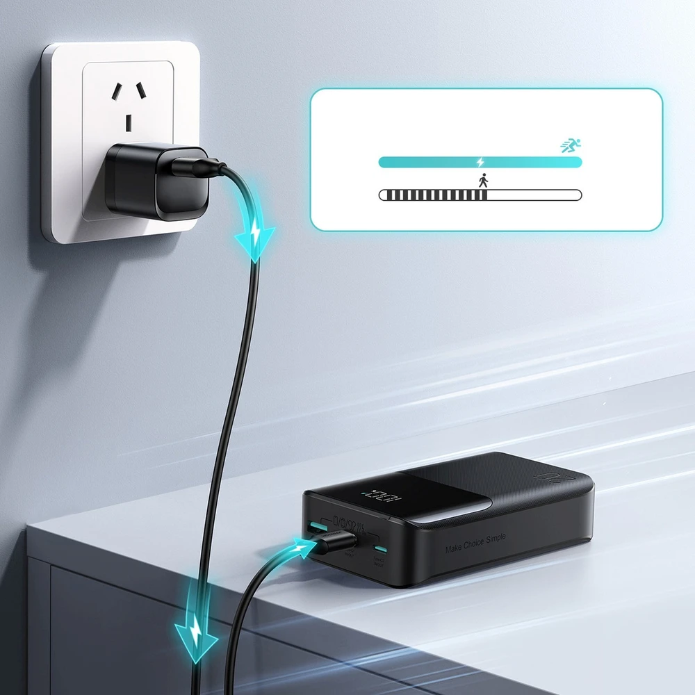 Joyroom JR-QP192 Star Series Mini 20000mAh 22.5W Powerbank with Digital Ekranas - Juodas