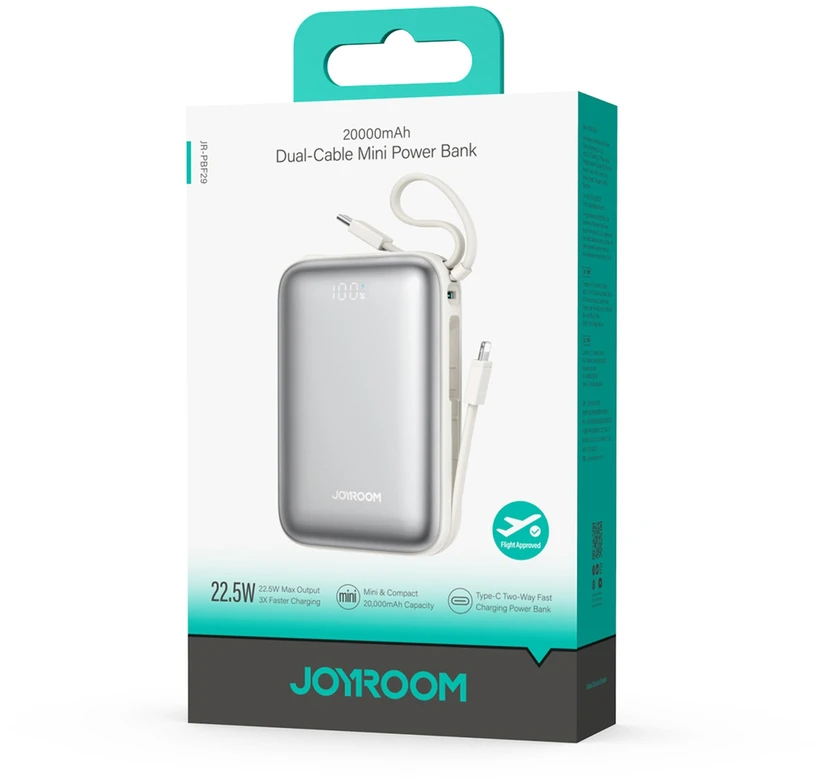 Joyroom JR-PBF29 20000mAh 22.5W išorinė baterija su dvigubu laidu - Baltas