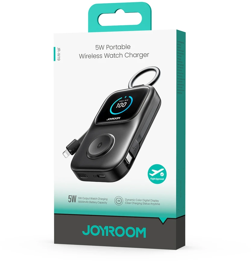 Joyroom JR-W19 5000mAh išorinė baterija su 5W belaidžiu laikrodžio įkrovimu - Juodas