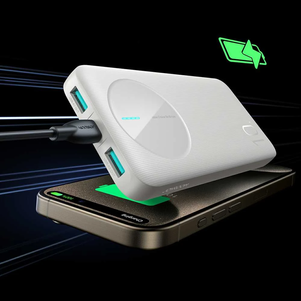 Nešiojamoji baterija Joyroom JR-PBF12 10000mAh 2.4A 2x USB-A 1x USB-C – baltos spalvos