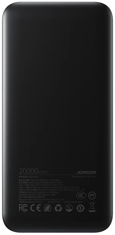 Joyroom JR-PBF14 Pro išorinė baterija 22,5 W 20000 mAh su skaitmeniniu ekranu 2x USB-A 1x USB-C - juoda