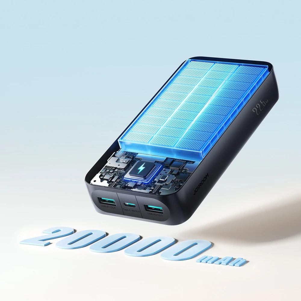Joyroom JR-PBF14 Pro išorinė baterija 22,5 W 20000 mAh su skaitmeniniu ekranu 2x USB-A 1x USB-C - juoda