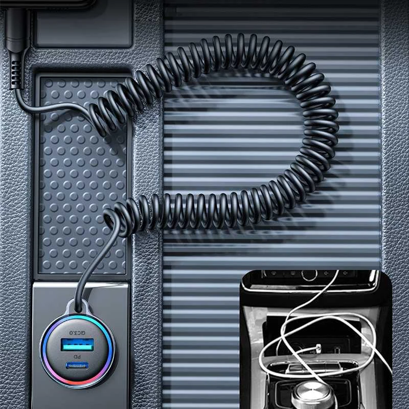 Automobilinis įkroviklis Joyroom JR-CL07 3-in-1 USB/Type-C 55W + Type-C 1.5m juodas