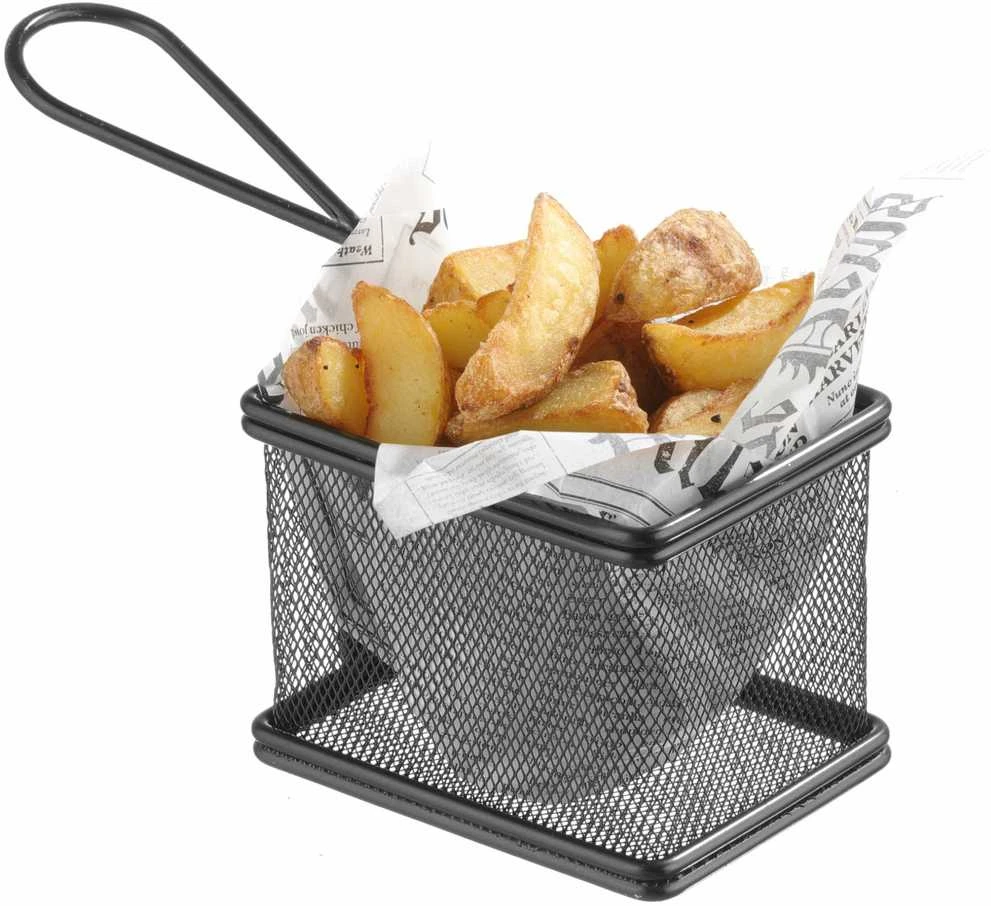 Mini krepšelis keptiems užkandžiams patiekti su rankena 100x80x75 mm - Hendi 425619