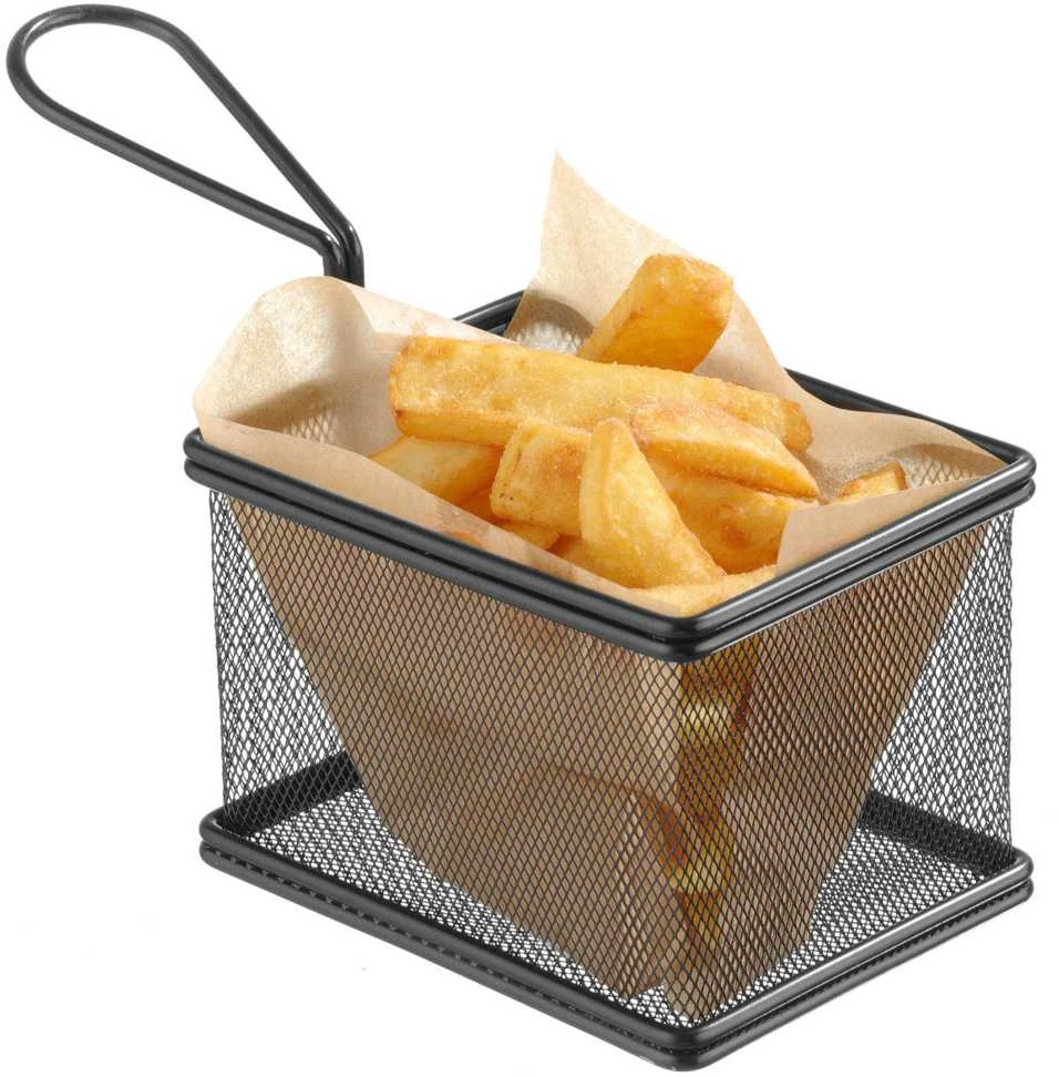 Mini krepšelis keptiems užkandžiams patiekti su rankena 125x100x85 mm - Hendi 425626