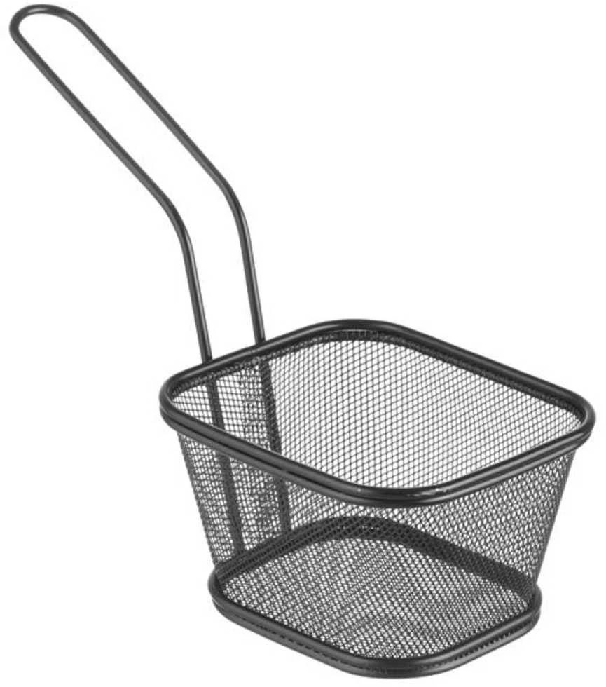Krepšelis keptų gruzdintų bulvyčių užkandžiams patiekti su rankena juoda 130x115x80 mm - Hendi 425695