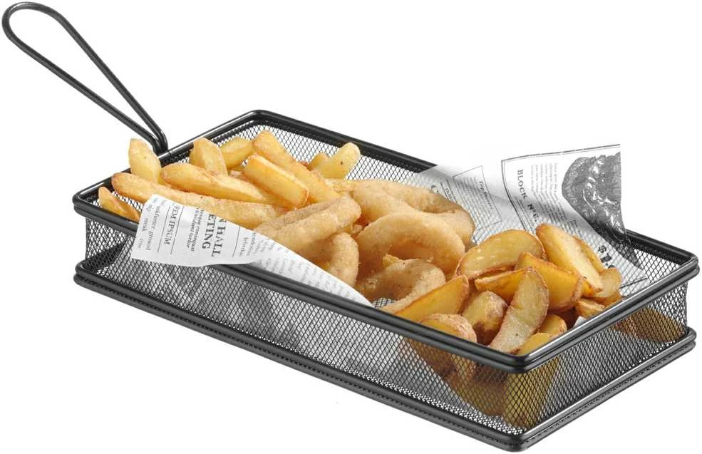 Krepšelis keptų gruzdintų bulvyčių užkandžiams patiekti su rankena juoda 255x153x45 mm - Hendi 425657