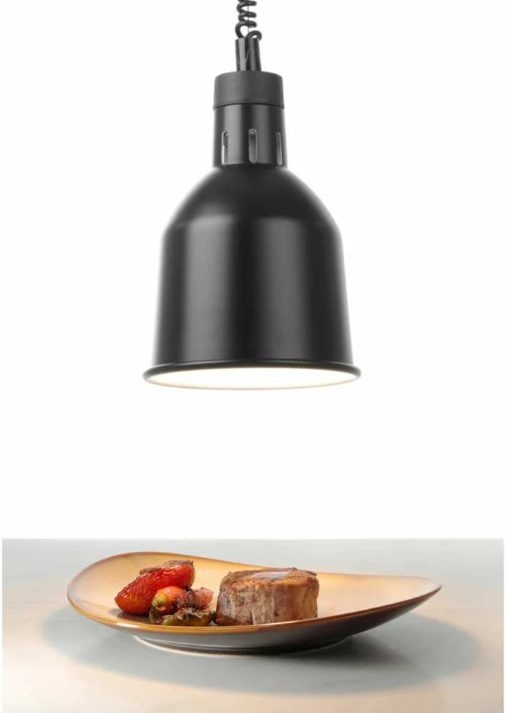 Maisto pašildymo lempa - pakabinamas cilindrinis kūgio formos juodas skersmuo. 175 mm 250 W – Hendi 273852
