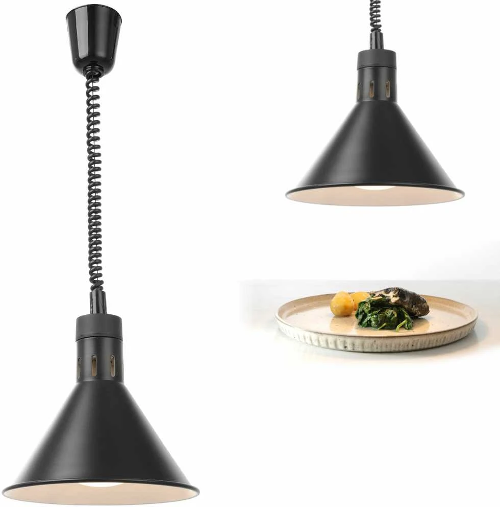 Maisto pašildymo lempa – kabantis kūginio juodo skersmens. 275 mm 250 W – Hendi 273845